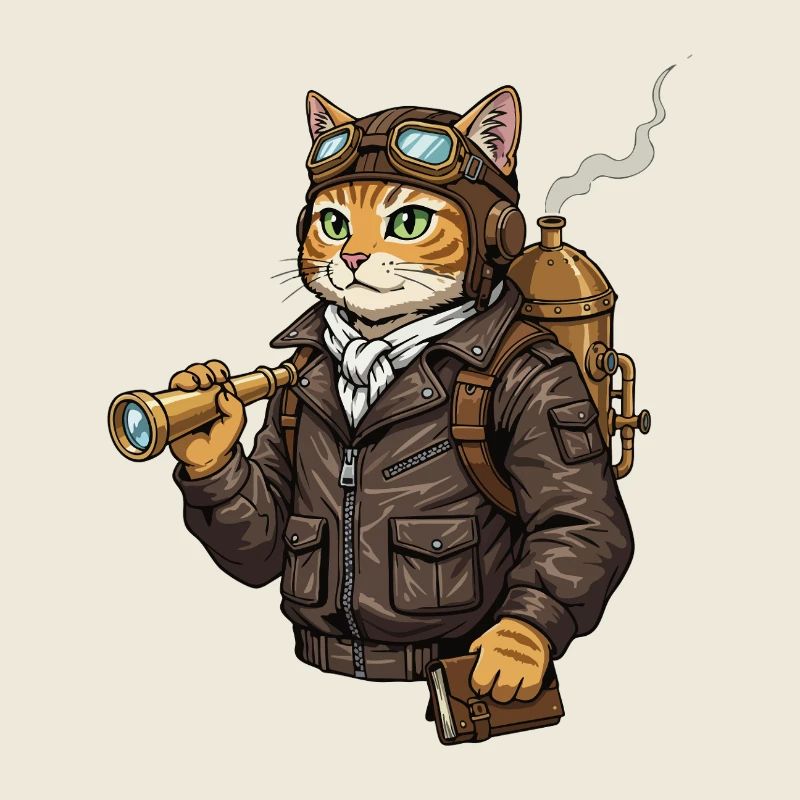 Cat Aviator Steampunk Explorer Curiosity