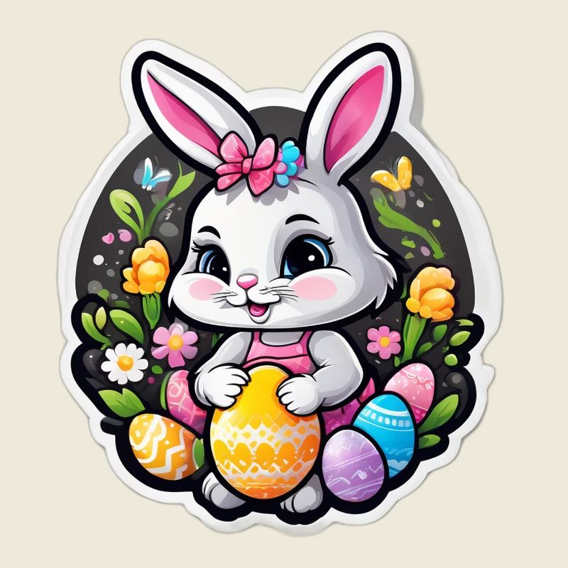 Spring rabbit and colorful eggs