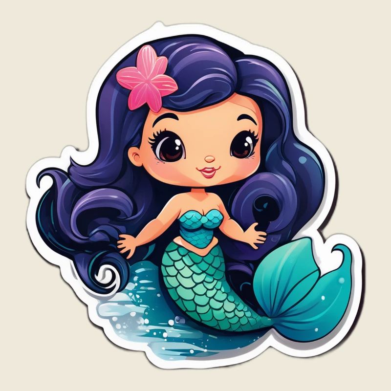 Sirène kawaii à queue turquoise