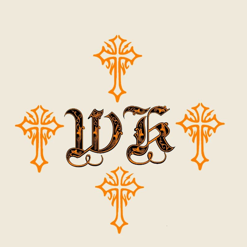 Orange-Gotik-Kreuzornament mit Initialen