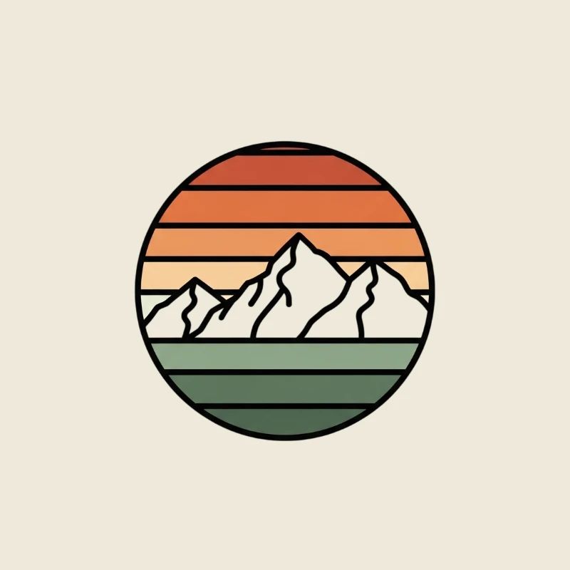 Sunset Mountains Retro Circle