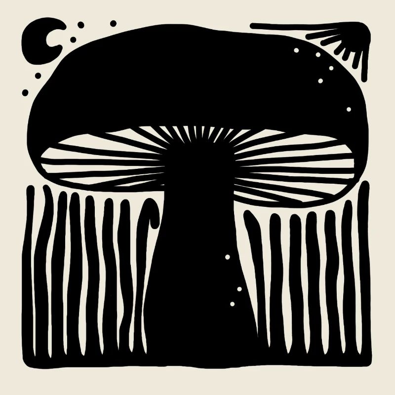 Illustration mystique de linogravure céleste en forme de champignon