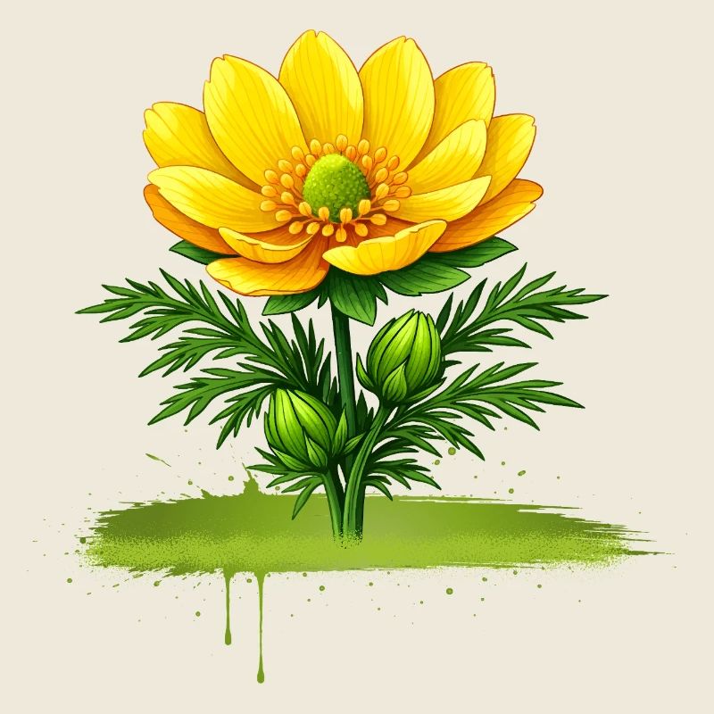 Conception de coups de pinceau nature à la fleur jaune