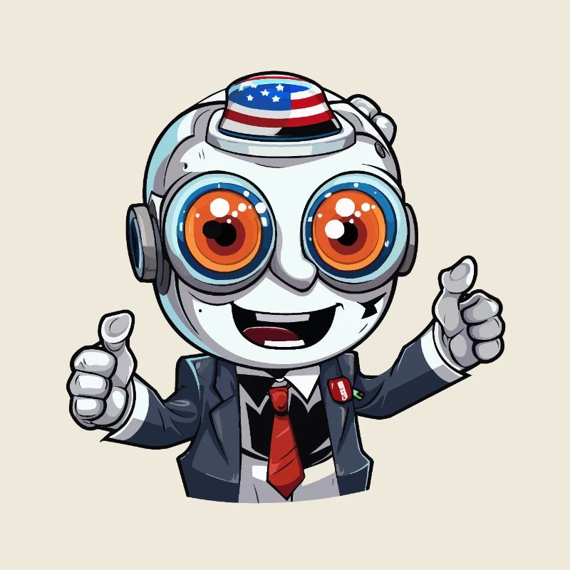 Mascotte robot avec chapeau drapeau
