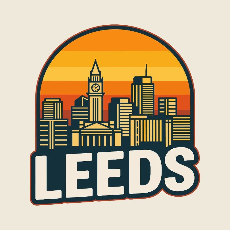Design rétro rétro de coucher de soleil de Leeds Skyline