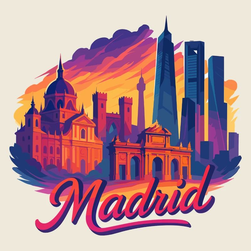 Silhouette de Madrid : Épique et Tropical – Art Moderne