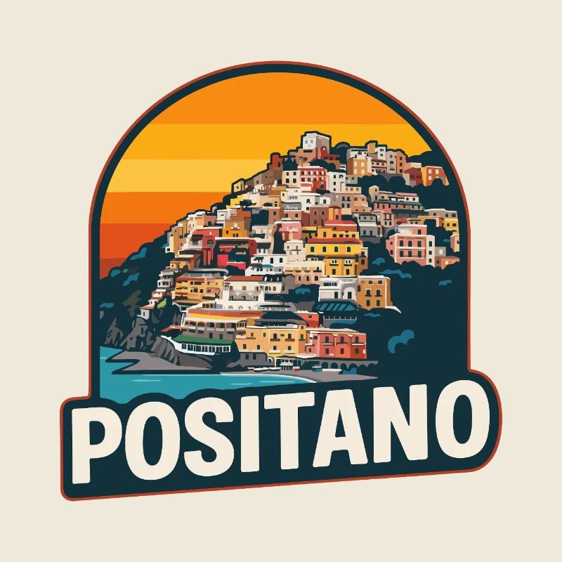 Positano Amalfi Coast Retro Sunset Design