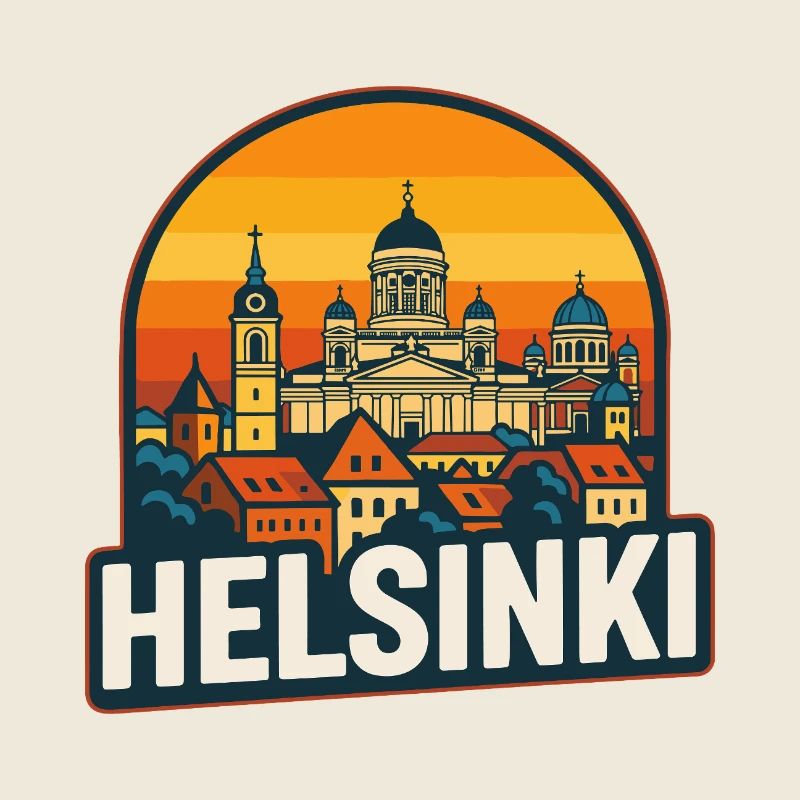 Helsinki Finlande Art rétro de la silhouette du coucher de soleil