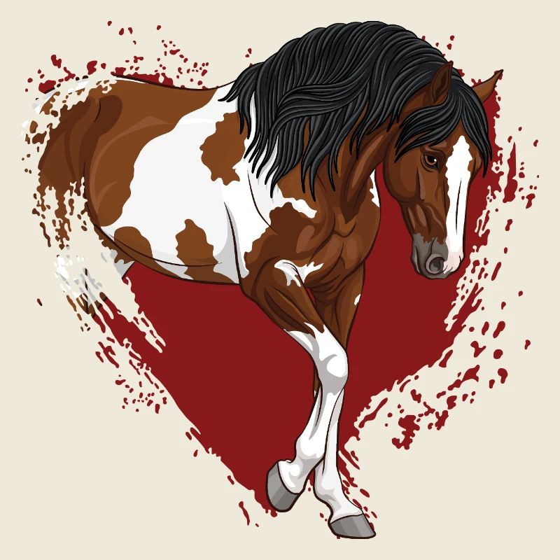 Un cheval pie devant un coeur dématérialisé