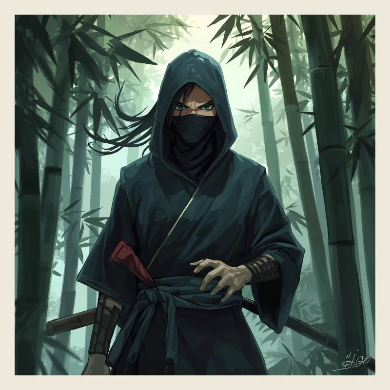 Shadow ninja in bamboo forest
