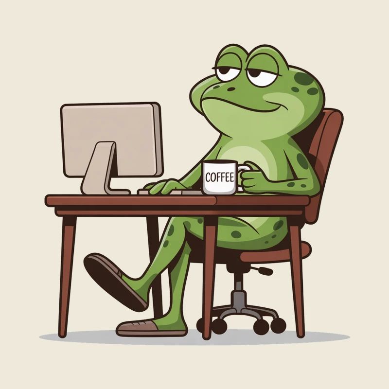 Frog office with coffee