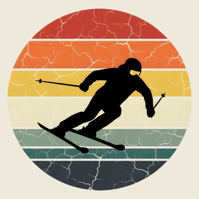 Skier silhouette cracked sunset