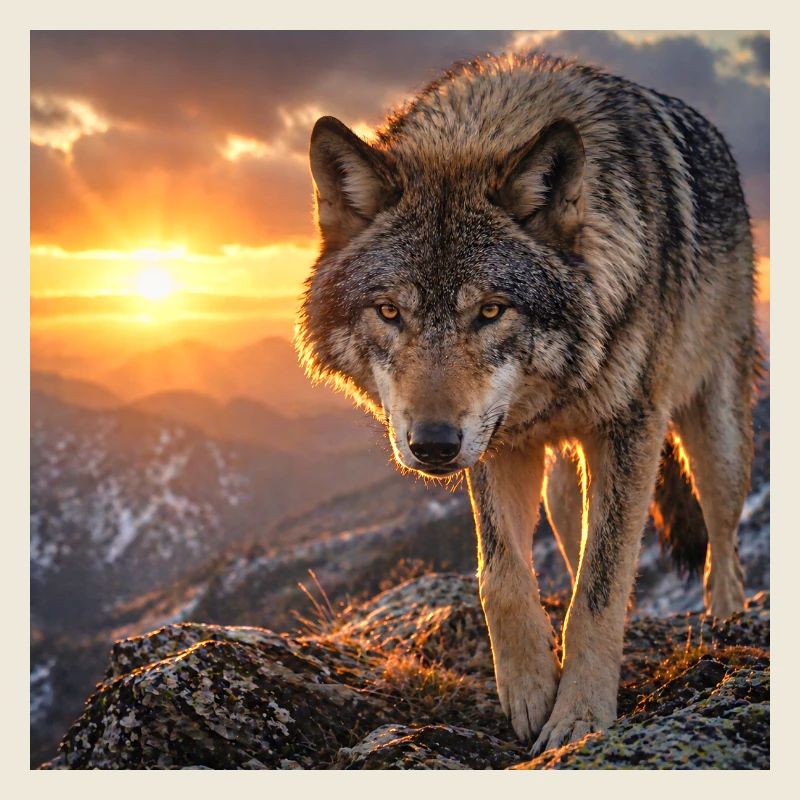 Wolf in sunset mountain