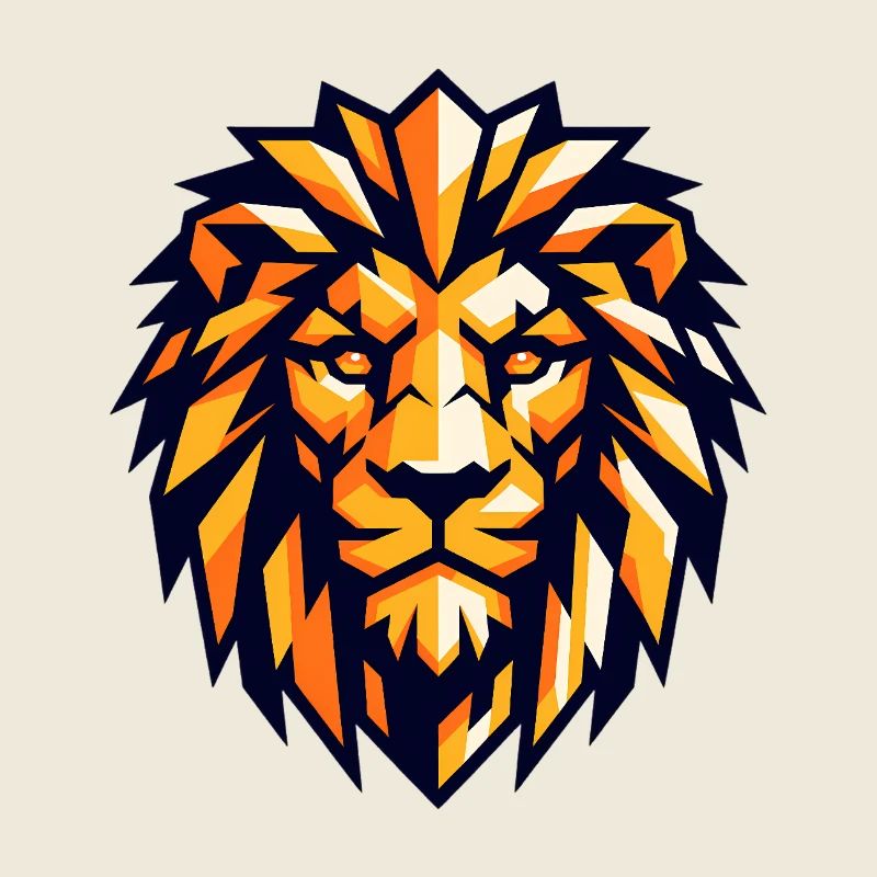 Lion Géométrique Orange Noir