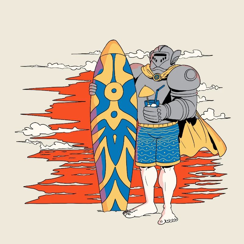 Chevalier surfeur dans le soleil couchant