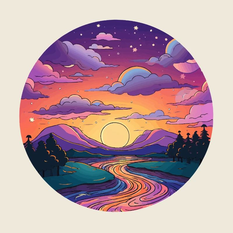 Coucher de soleil sur la rive de la rivière