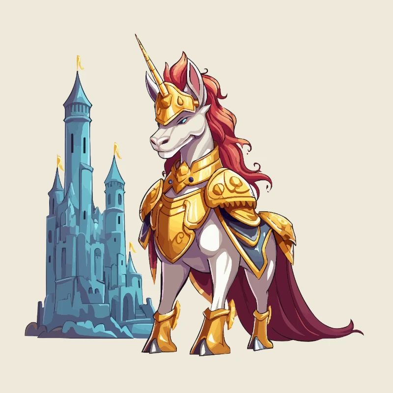 Licorne d’or devant le château