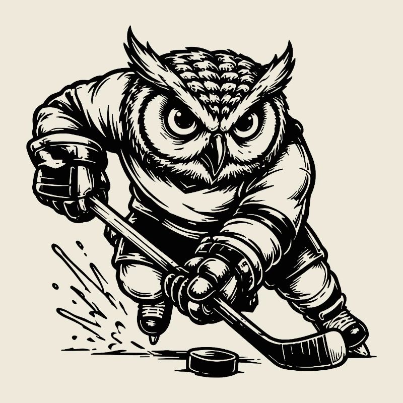Eishockey Eule Spieler mit Puck Ausmalbild