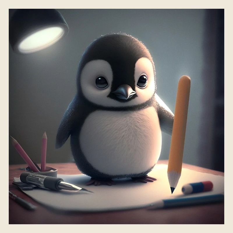 Pinguin Künstler am Tisch
