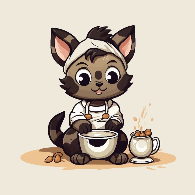 Illustration du chaton cucuinant