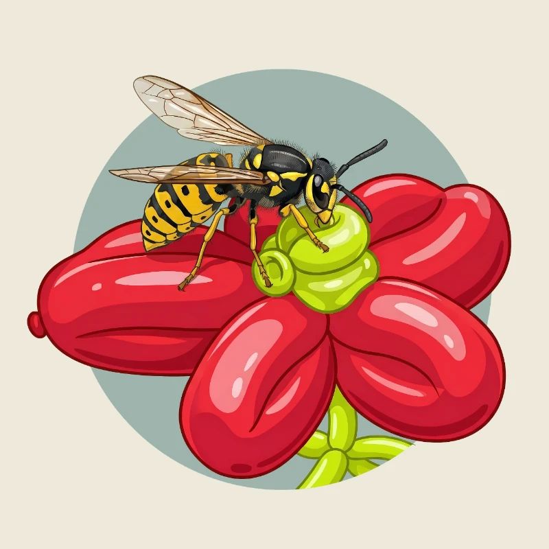 Red Flower Bees Balloon