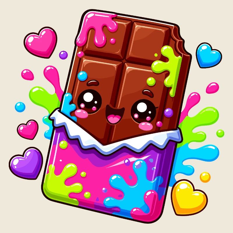 Bloc de chocolat kawaï avec éclaboussures de peinture
