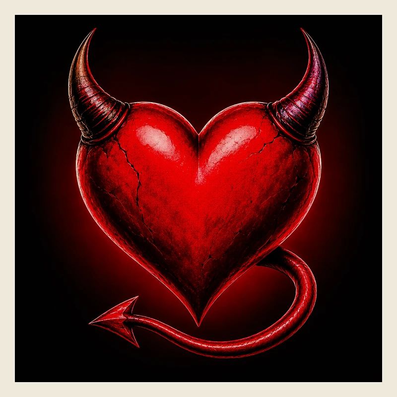 Fiery Heart with Horns and Tail