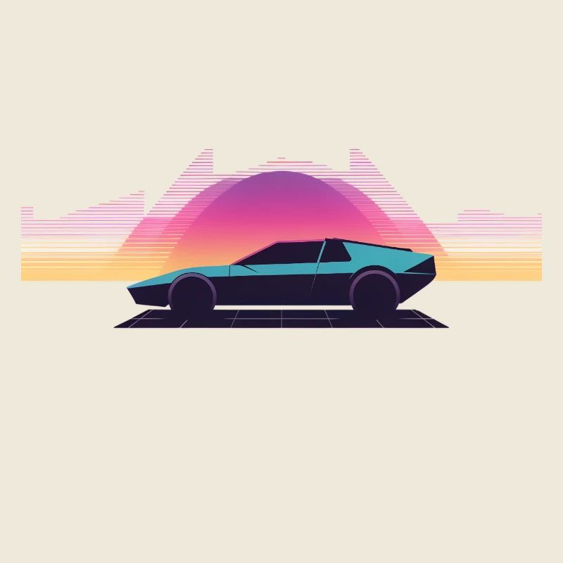 Synthwave Auto Outrun Grid Sunset 80s