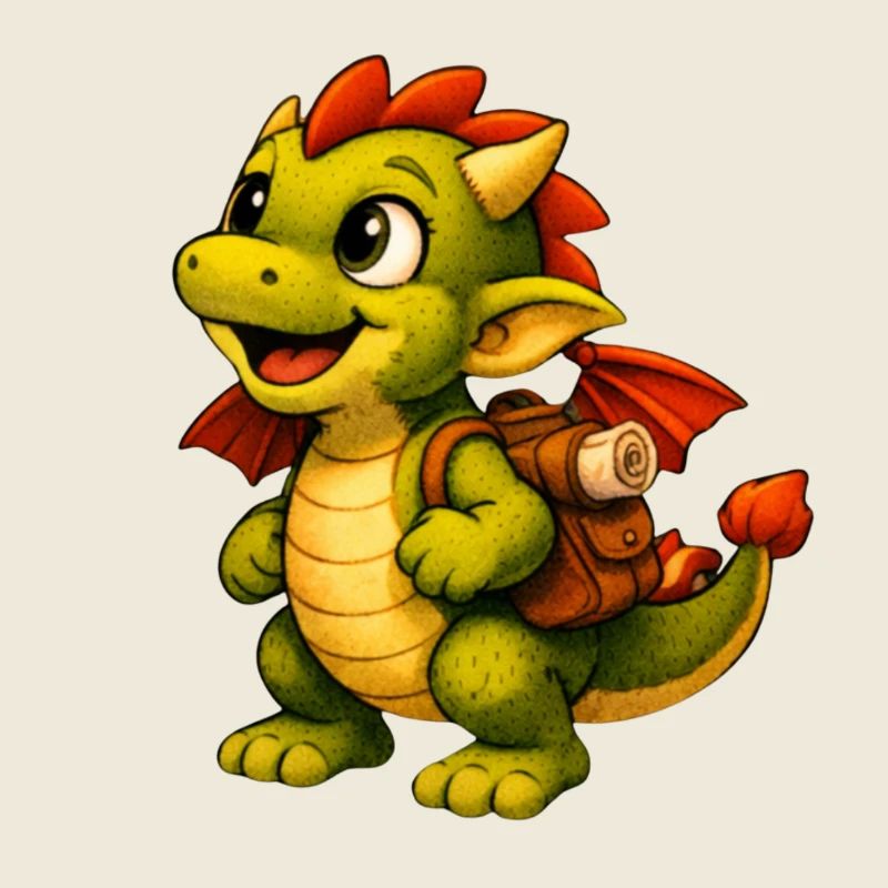 Kleiner Drachen mit Rucksack