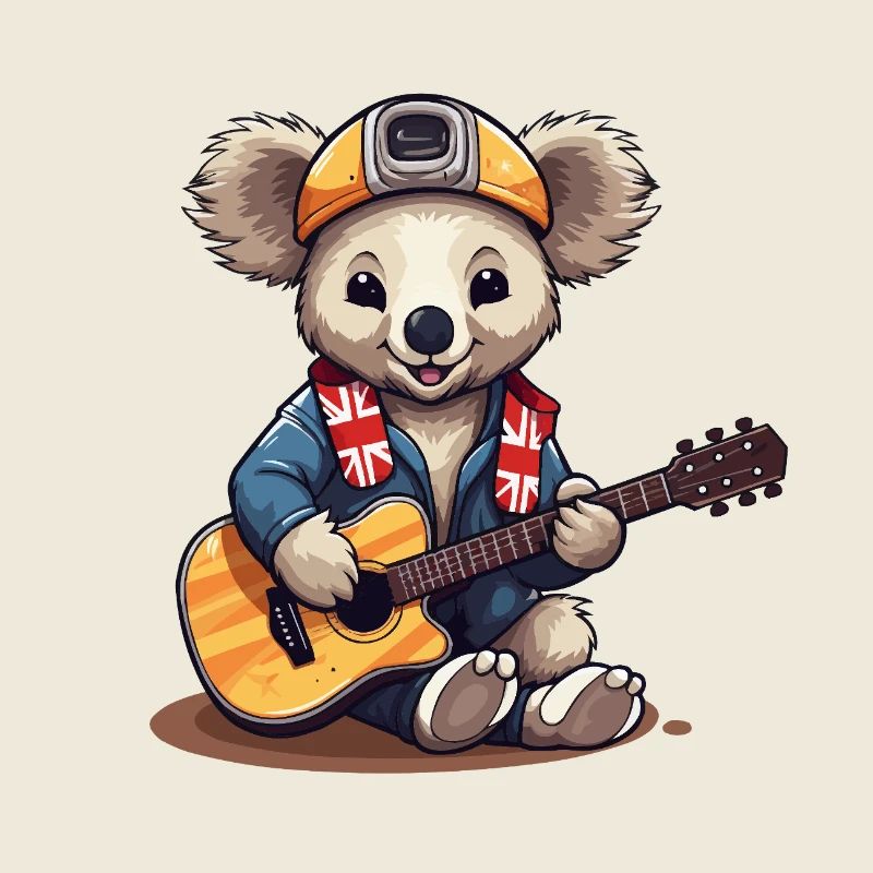 Guitariste rock koala en look aventure