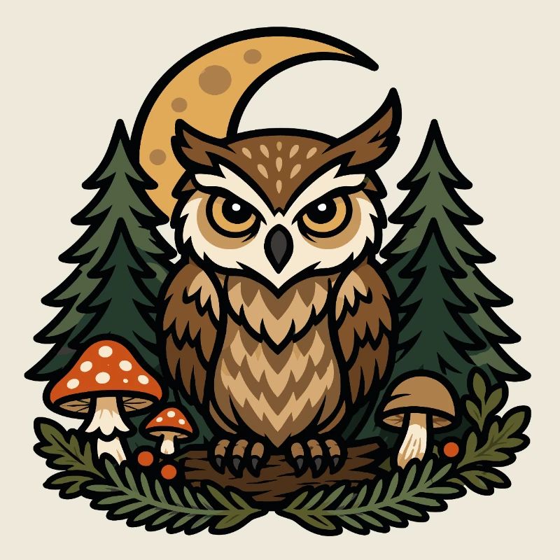Forest Owl under the Night Moon