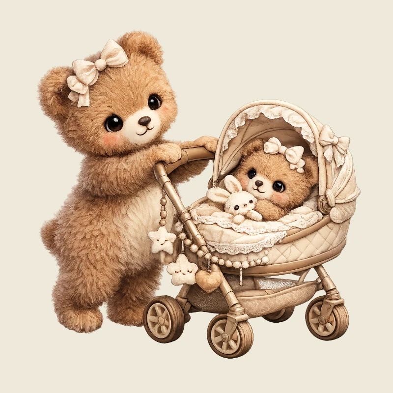 Maman Teddy Bear marche avec son bébé