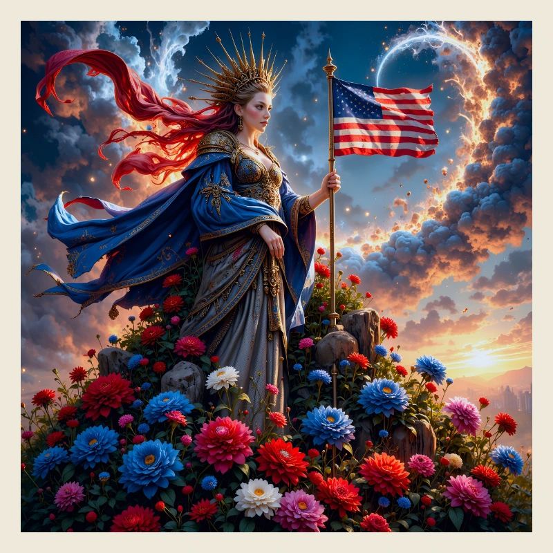Déesse florale avec drapeau américain