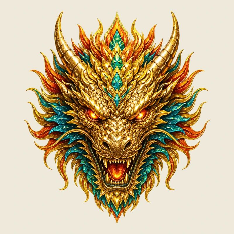 Flamme à tête de dragon dorée
