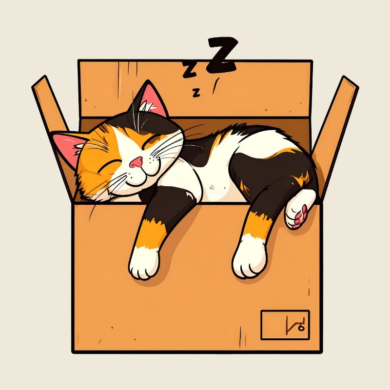 Le chat dort dans la boîte