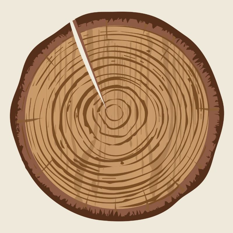 Eine Holzscheibe mit Jahresringe und einen Spalt