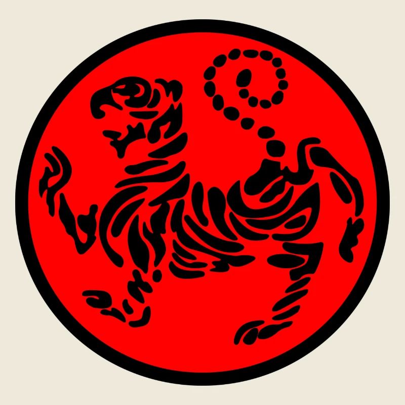 Shotokan tiger karate logo emblem black on red