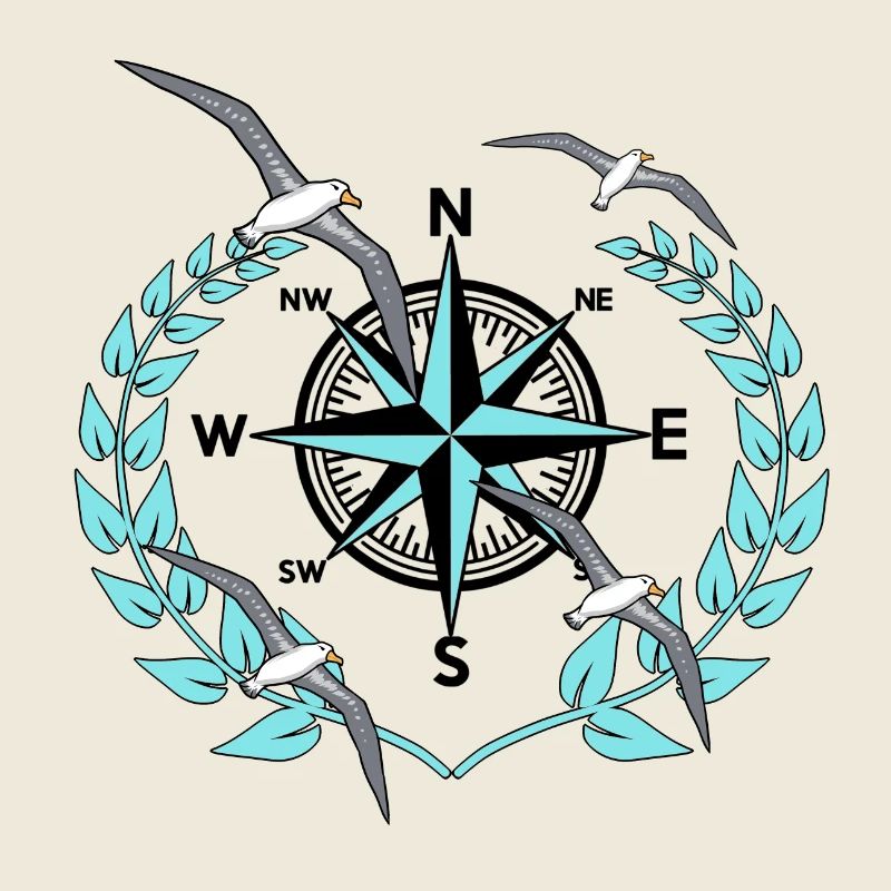 Compass Wind Rose Mouettes Nautique Maritime Marin