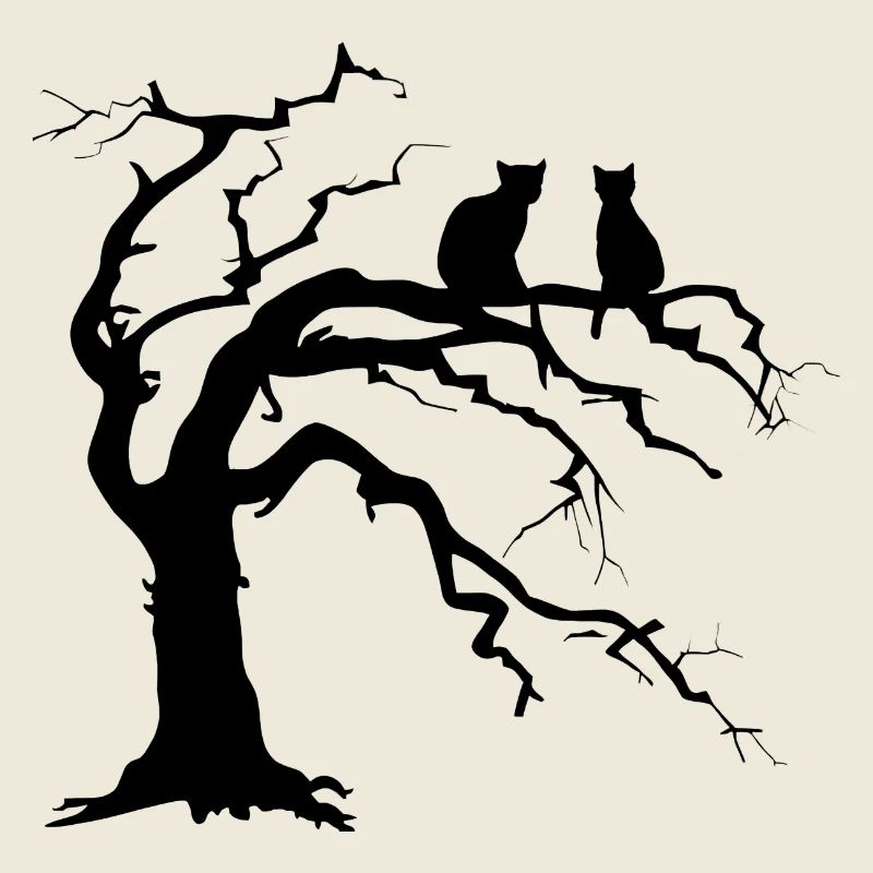 Dead tree with 2 cats silhouette