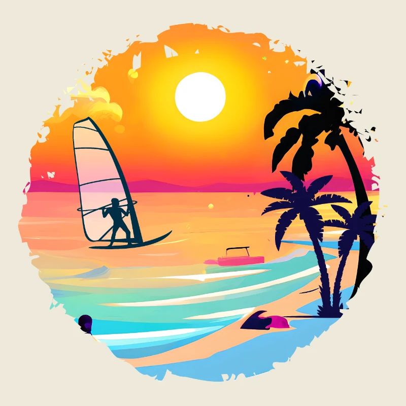 Aquarelle de plage de coucher de soleil d’été