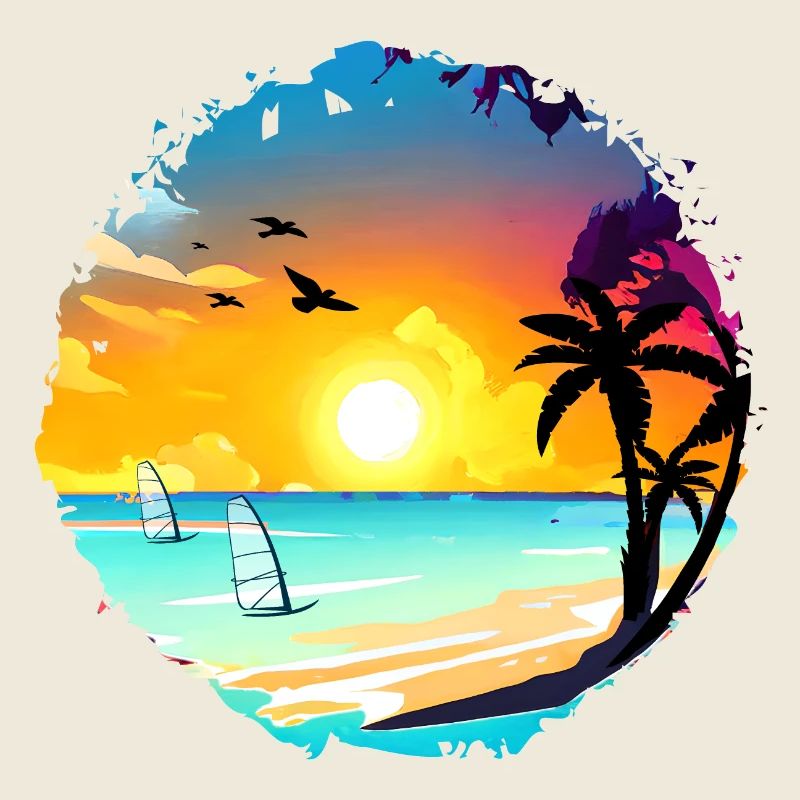 Aquarelle de plage de coucher de soleil d’été