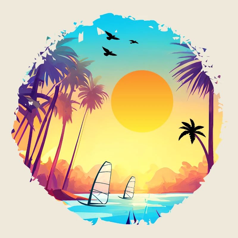 Aquarelle de plage de coucher de soleil d’été