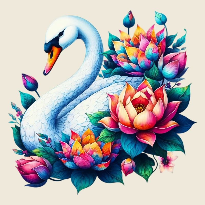 Cygne décoré de fleurs de lotus