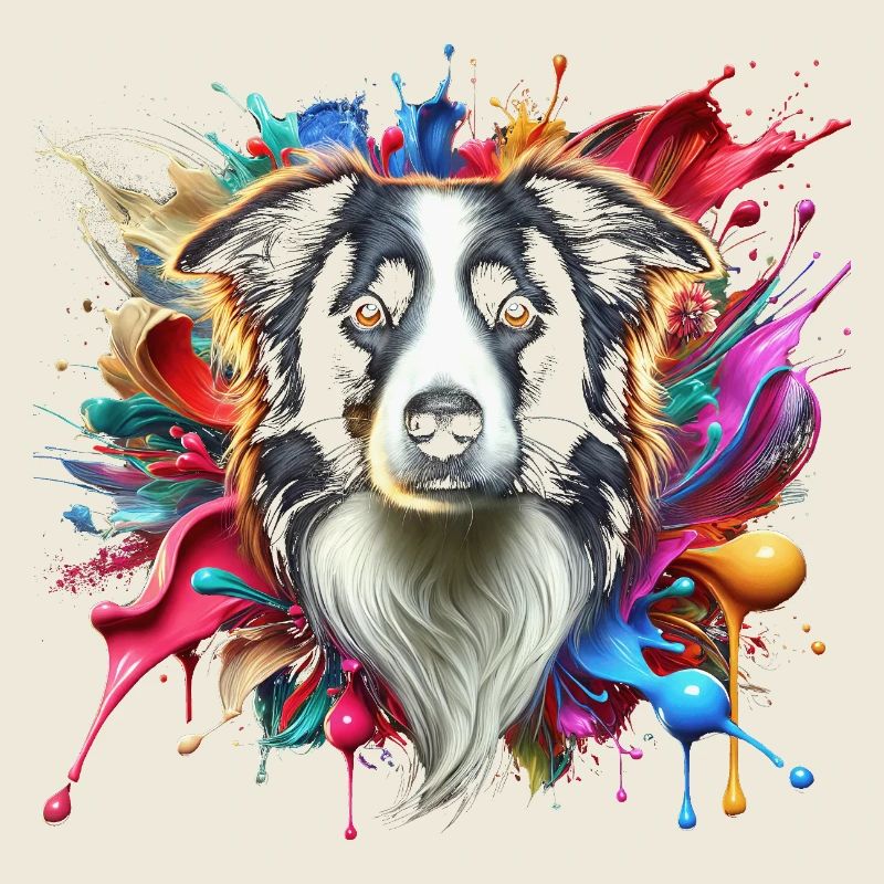 Border collie mignon avec des éclaboussures colorées de couleur