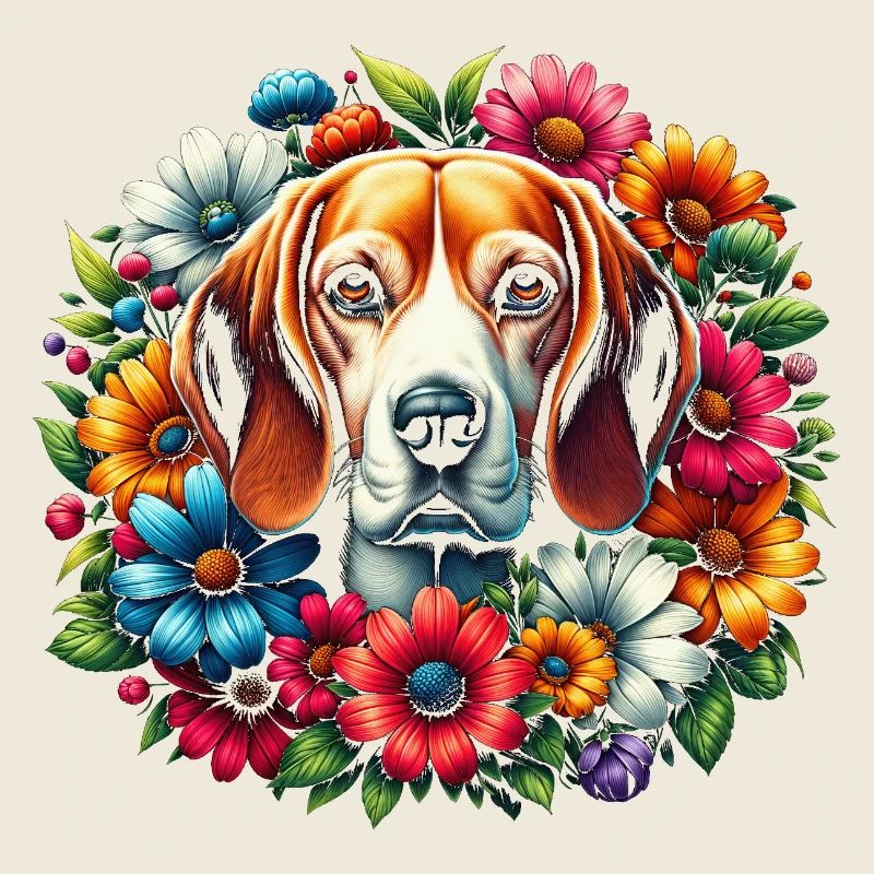 Mignon beagle aux fleurs colorées