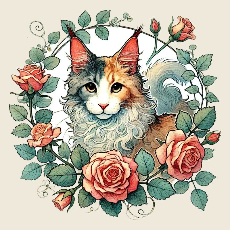Chat élégant avec cadre floral