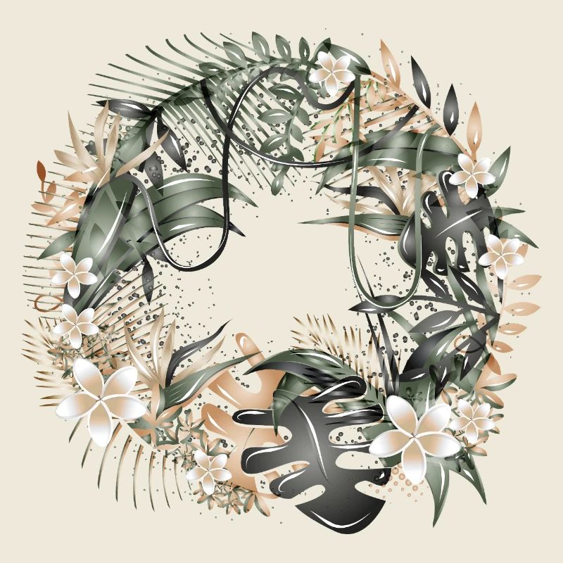 Exotic jungle wreath with tropical leaves