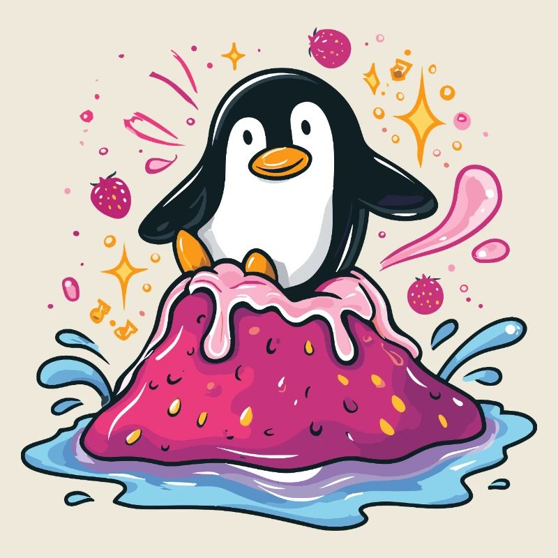 Penguin on pink jam wave