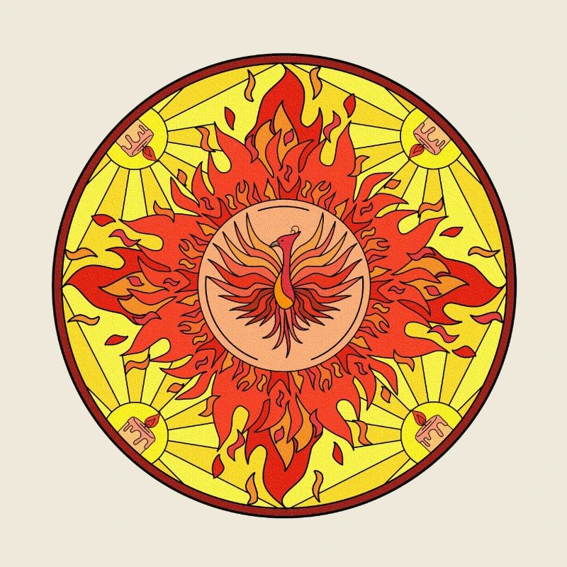 Flammender Phönix im Sonnenkreis
