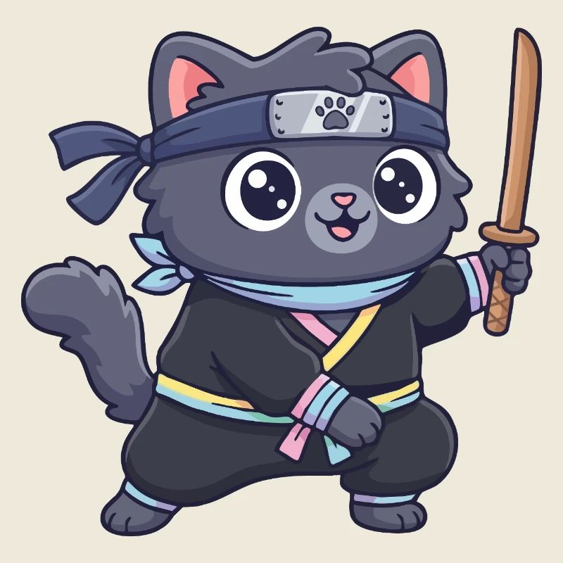 Ninja-Katze im Samurai-Outfit
